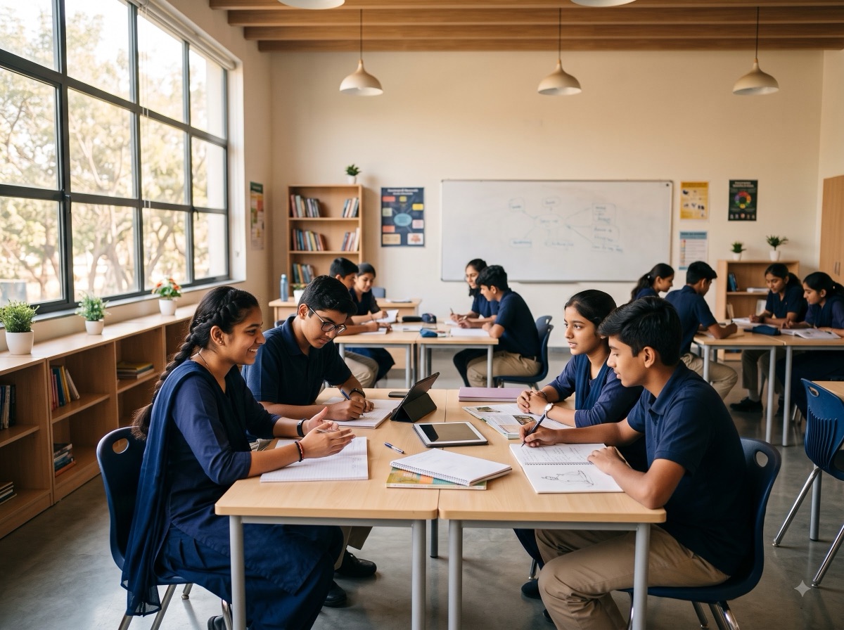 Students at work in a modern Indian classroom