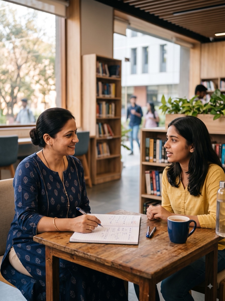 A counsellor and a student in conversation
